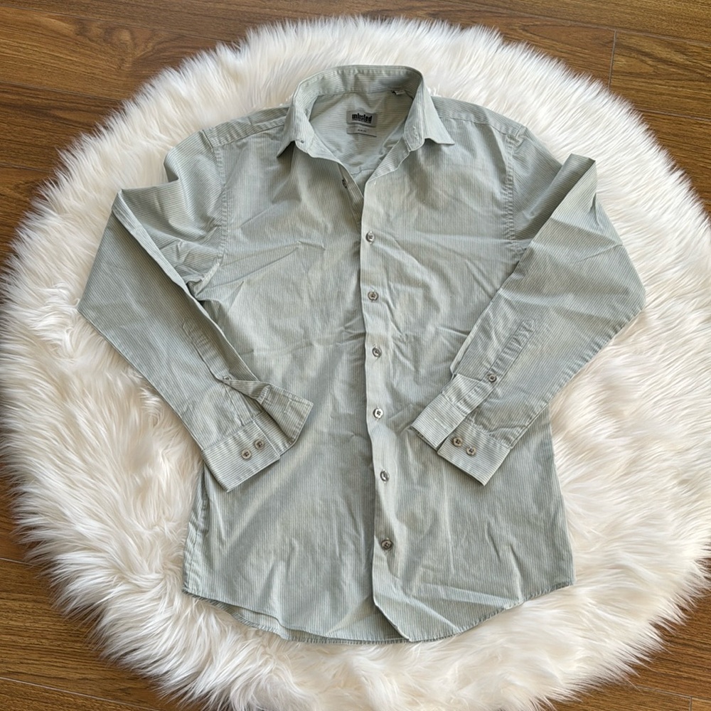 Light sage green striped dress shirt